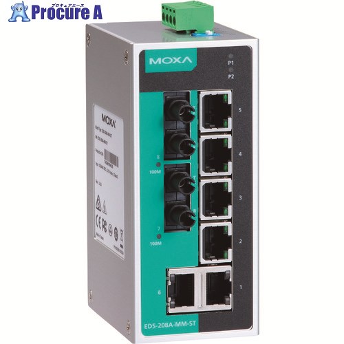 MOXA 8界面(RJ45×6、マルチ流行り物ST繋ぎ×2) アンマネージド イーサネットスイッチ 広広とした体温真似形 EDS-208A-MM-ST-T 1個 ■▼168-4962 【貨物輸送都度積もり書き】