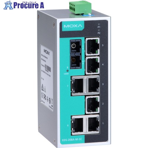 MOXA 8界面(RJ45×7、シングル流行り物SC繋ぎ×1) アンマネージド イーサネットスイッチ EDS-208A-S-SC 1個 ■▼168-4993 【貨物輸送都度積もり書き】