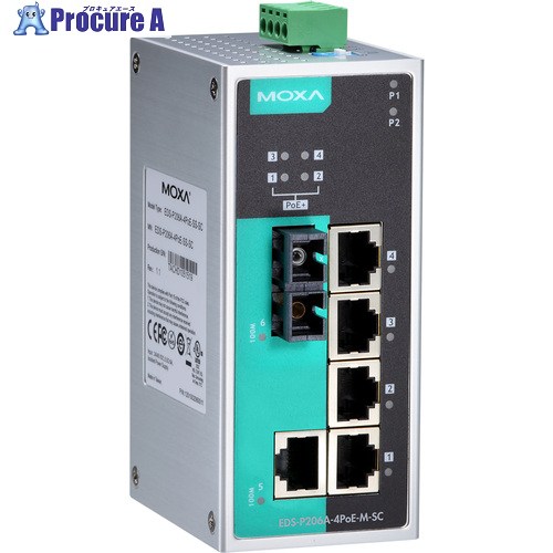 MOXA 6界面(RJ45 PoE×4、RJ45×1、シングル流行り物SC繋ぎ×1) アンマネージド イーサネットスイッチ EDS-P206A-4POE-S-SC 1個 ■▼168-5029 【貨物輸送都度積もり書き】