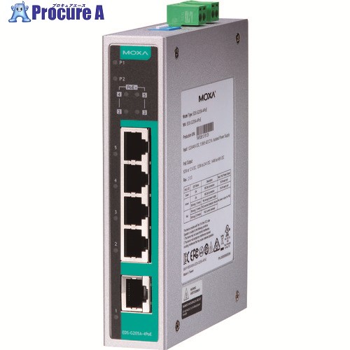 MOXA 5界面(RJ45 PoE×4、RJ45×1) フルギガビット アンマネージド イーサネットスイッチ 広広とした気温ひな形 EDS-G205A-4POE-T 1台 ■▼168-5253
