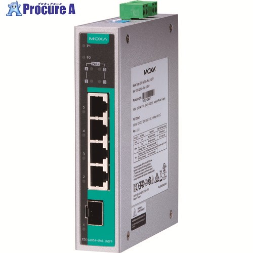 MOXA 5界面(RJ45 PoE×4、ジャズバンド界面×1) フルギガビット アンマネージド イーサネットスイッチ EDS-G205A-4POE-1GSFP 1個 ■▼168-5461 【貨物輸送都度積もり書き】