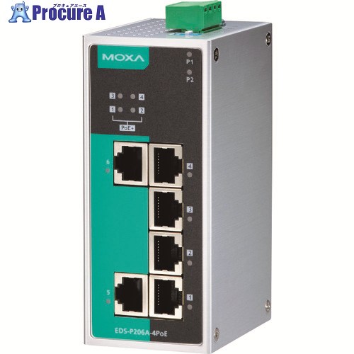 MOXA 6界面(RJ45 PoE×4、RJ45×2) アンマネージド イーサネットスイッチ EDS-P206A-4POE 1個 ■▼168-8292