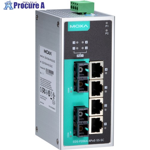 MOXA 6ポート(RJ45 PoE&times;4、マルチモードSCコネクタ&times;2) アンマネージド イーサネットスイッチ ワイド温度モデル EDS-P206A-4POE-MM-SC-T 1個 ■▼168-8320 【送料都度見積】｜プロキュアエース
