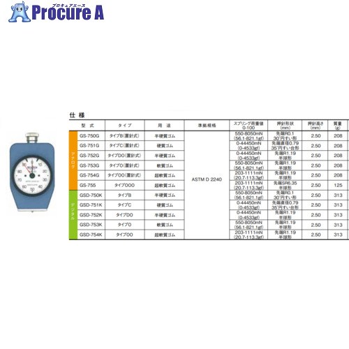 TECLOCK デジタルデュロメータ ASTM D 2240標準尺度 手合いC GSD-751K 1個 ■▼434-3072