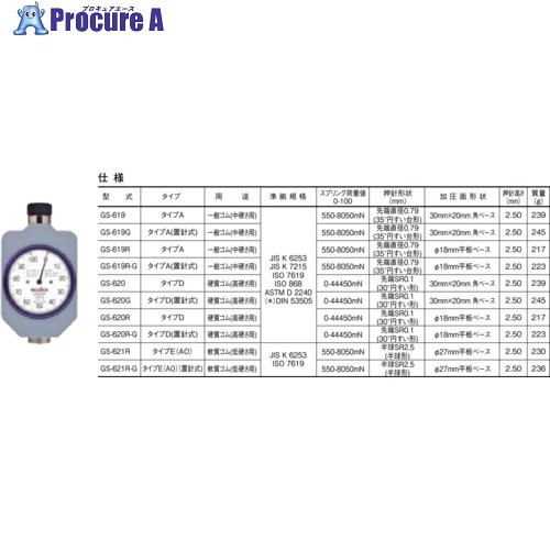 TECLOCK デュロメータ タイプD 加圧面Φ18ミリスタンド取付兼用型 JIS K 6253準拠 2016新型 GS-620R 1個 ■▼434-4640 【送料都度見積】