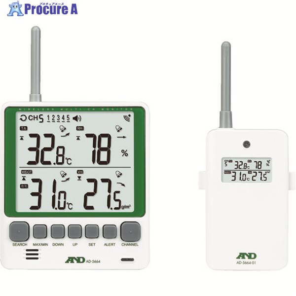 A＆D マルチチャンネルワイヤレス周囲の状況温湿度計 仕掛ける AD-5664SET AD5664SET 1個 ▼116-3247