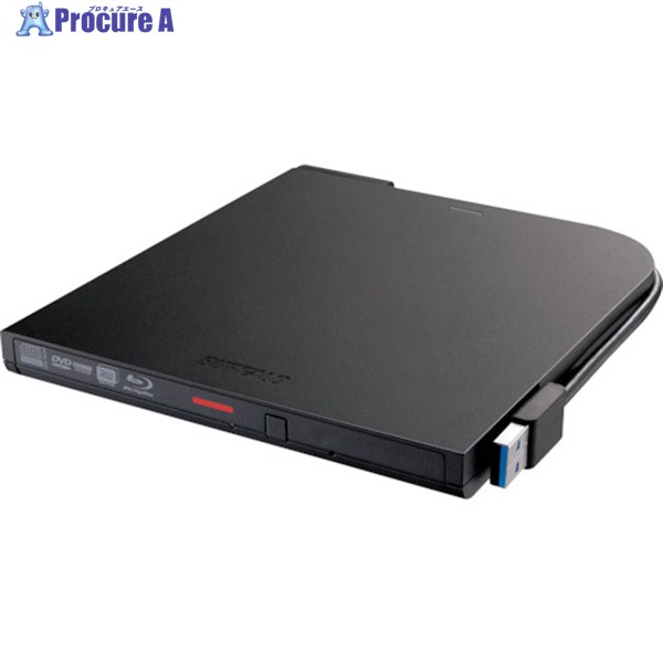 BUFFALO USB3.2(Gen1)対応 ポータブルBDドライブ 書込ソフト添付 ブラック BRXL-PTV6U3-BKB 1個 ▼384-7746
