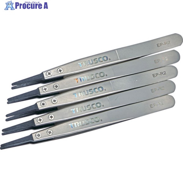 TRUSCO まとめ買い ESDチップピンセット 先丸型 先端幅2mm 5本入り EP-R2-M5 1S ◇▼363-8330