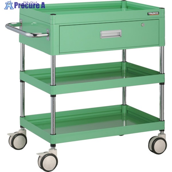 TRUSCO ツールワゴン ファルコンワゴン 1段引出付 750×500 ウレタン双輪 ヤンググリーン FAW-973VD-YG 1台 ▼436-9742