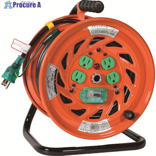 NICHIDO 電工ドラム アースチェックリール 漏電保護専用ブレーカ付 30m GNF-EB34 1台 ▼209-8806