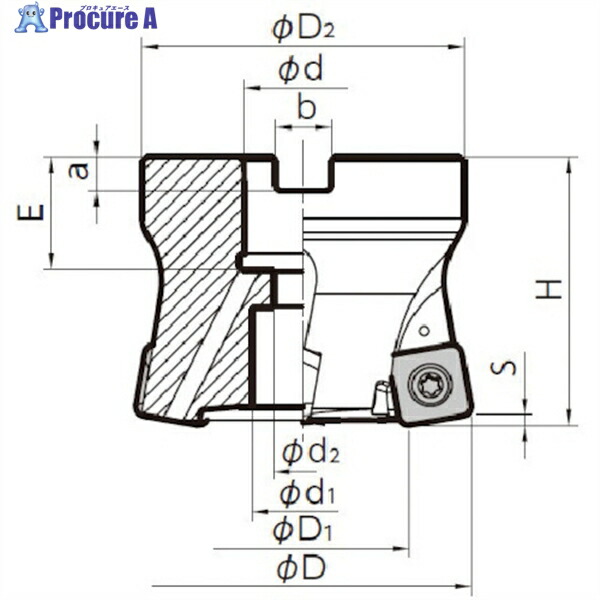 京セラ 高送りカッタ MFH Harrier フェースミル(SOMT14タイプ)インチ仕様 刃径100mm 刃数7枚 全長63mm MFH100R-14-7T 1本 ▼654-6722 ●MA515