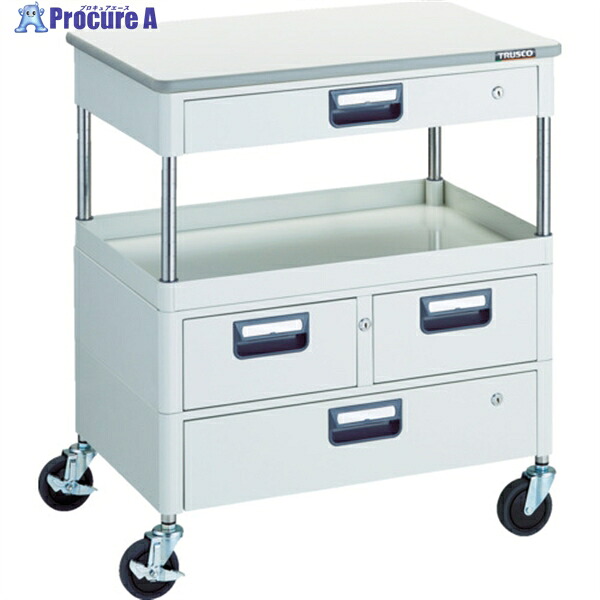 TRUSCO ツールワゴン フェニックスワゴン 省音 750X500 H880 引出付 天板付 ホワイト PEW-971VWZT-W 1台 ▼114-6184 ｜プロキュアエース