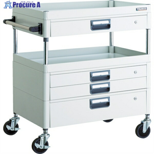 TRUSCO ツールワゴン フェニックスワゴン 省音 750X500XH880 引出付 ホワイト PEW-972VXZ-W 1台 ▼488-4701