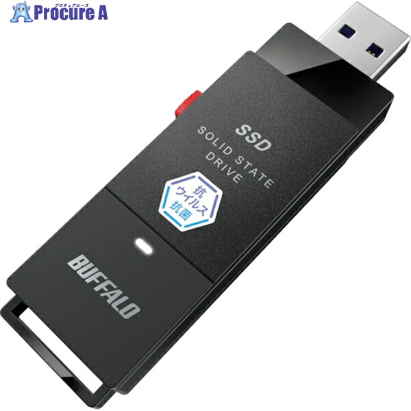 BUFFALO 【一時受注停止】 抗ウイルス・抗菌ポータブルSSD USB3.2(Gen1) Type-A スティック型 1TB ブラック SSD-PUTVB1.0U3-B 1個 ▼430-4797