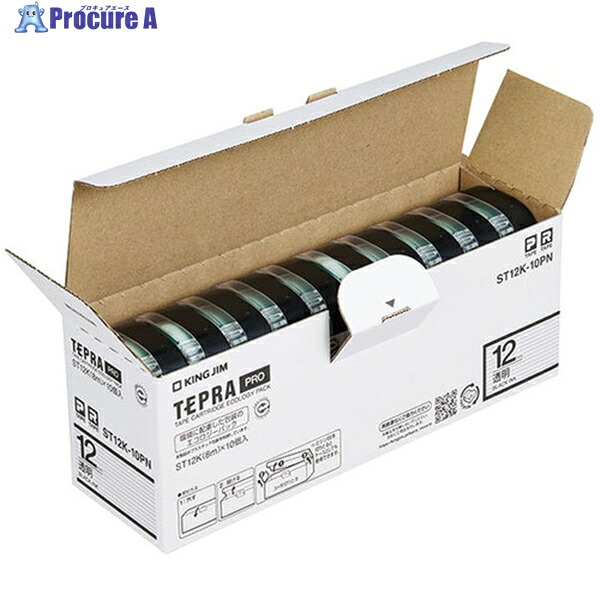 KING JIM 【純正】「テプラ」PROテープ 12mm エコパック(10個入り)/透明ラベル/黒文字 長さ8m ST12K-10PN 1パック ▼836-9203