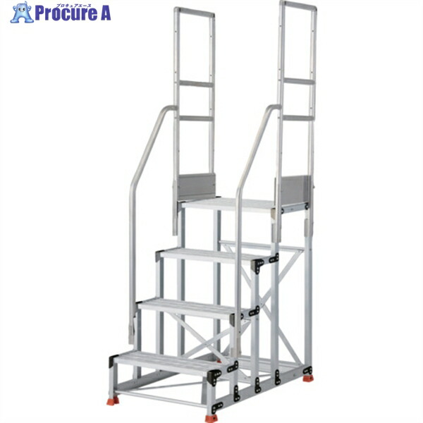 TRUSCO 軽銀製御役目用踏台 縞板印字機 4段 高さ1.2m 天板大きさ600×400 段高300粍 上がり段両手摺り付き添い人 TSFC-4612-TR300 1台 ◇▼552-0400