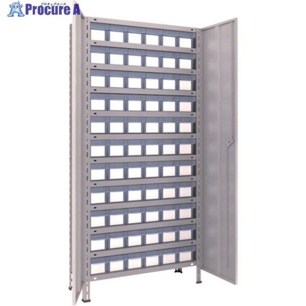 TRUSCO スチールラック 軽量棚扉付 875X300X1800樹脂引出透明小X66 ネオグレー 63V-T812C11 NG(ﾈｵｸﾞﾚｰ) 1台 ◇▼504-3646