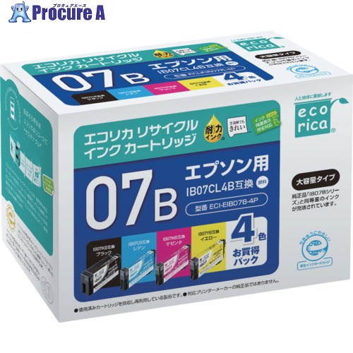 ecorica IB07CL4B 取り替えっこリサイクルインクカートリッジ 4色 ECI-EIB07B-4P 1容器に並べる ▼686-5561 パソコン・周辺機器-プリンター・FAX用インク