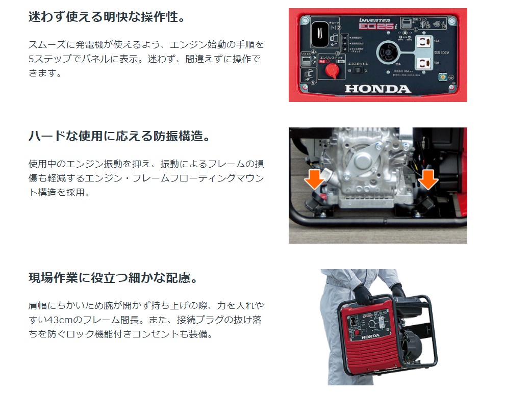 日本最大のブランド ホンダ発電機 EG25i JN 家庭用 インバーター YU501