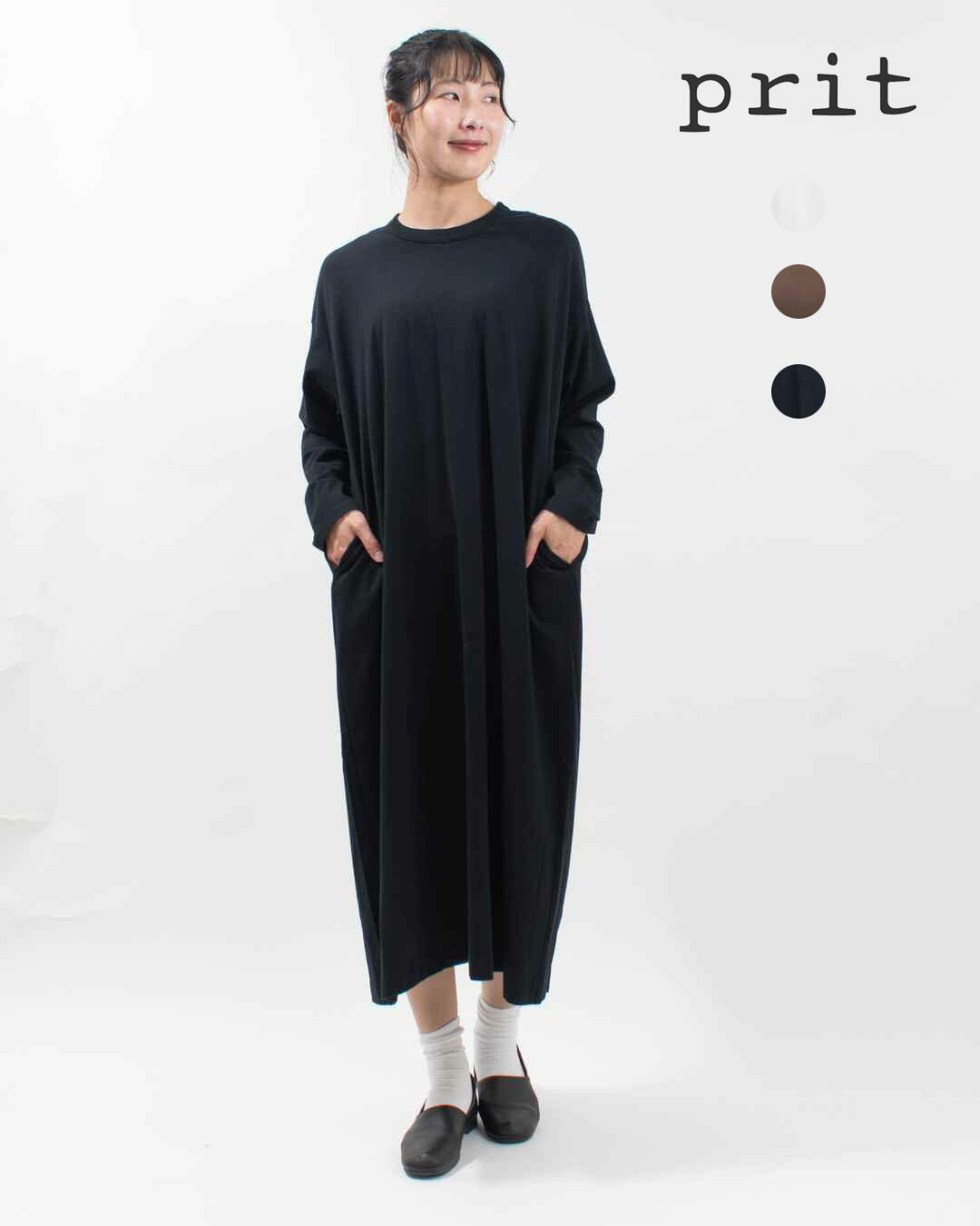 ■ prit プリット 40/2天竺　クルーネックマキシワンピース P90643 レディース 春 秋 冬 ナチュラル ファッション コーデ 服 30代 40代 50代ファッション 大人 おしゃれ カジュアル シンプル ベーシック