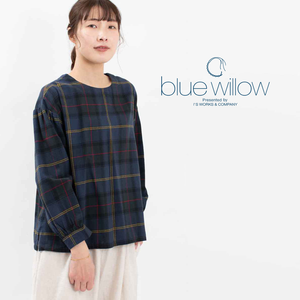 楽天市場】blue willow ブルーウィロー リネンギンガムフリルブラウス