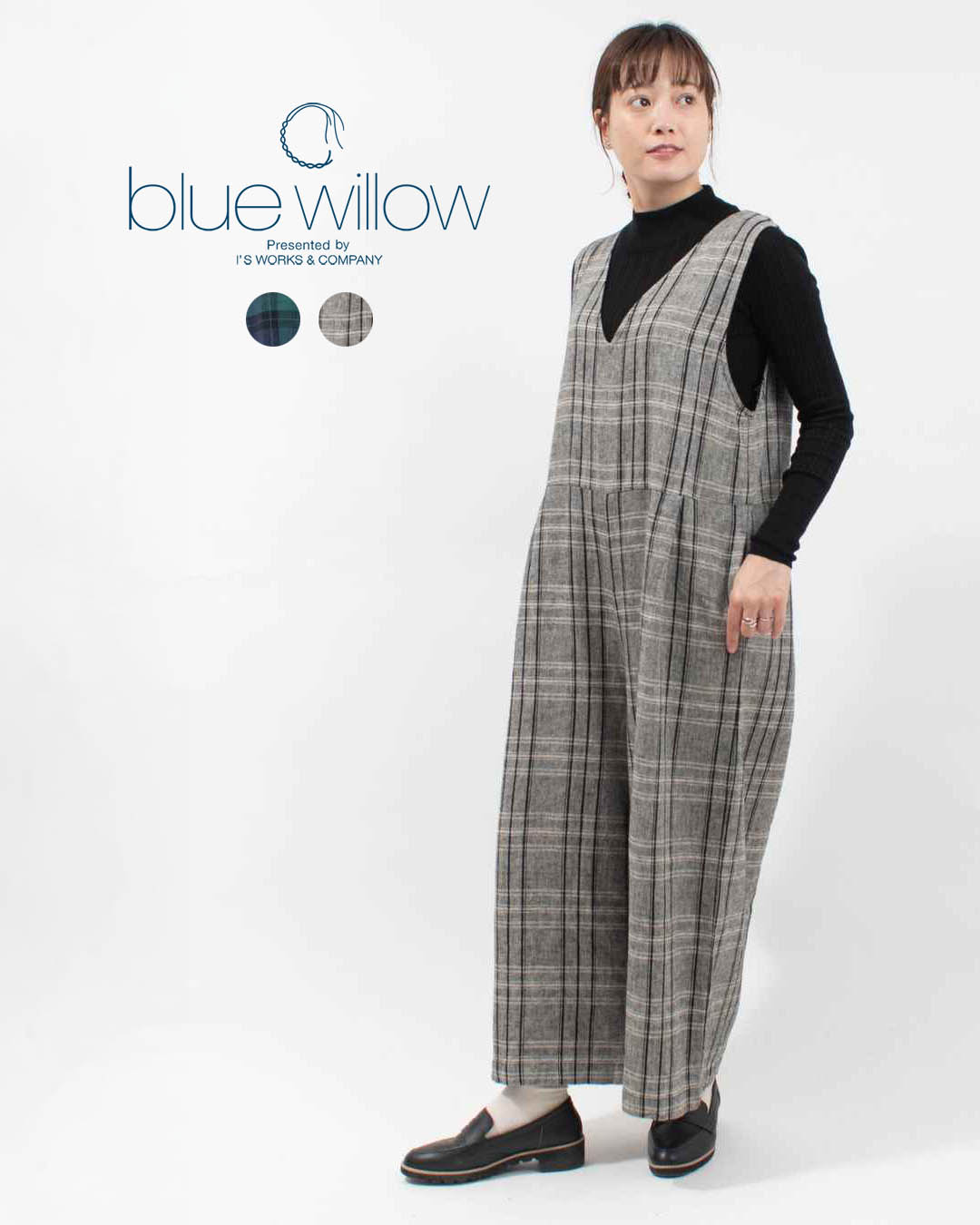 ■blue willow ブルーウィロー コットンリネンチェックサロペット 01EWP14534 レディース ナチュラル サロペット 秋 冬 30代 40代 50代ファッション 大人 おしゃれ カジュアル シンプル ベーシック｜ＦＩＲＳＴ　店