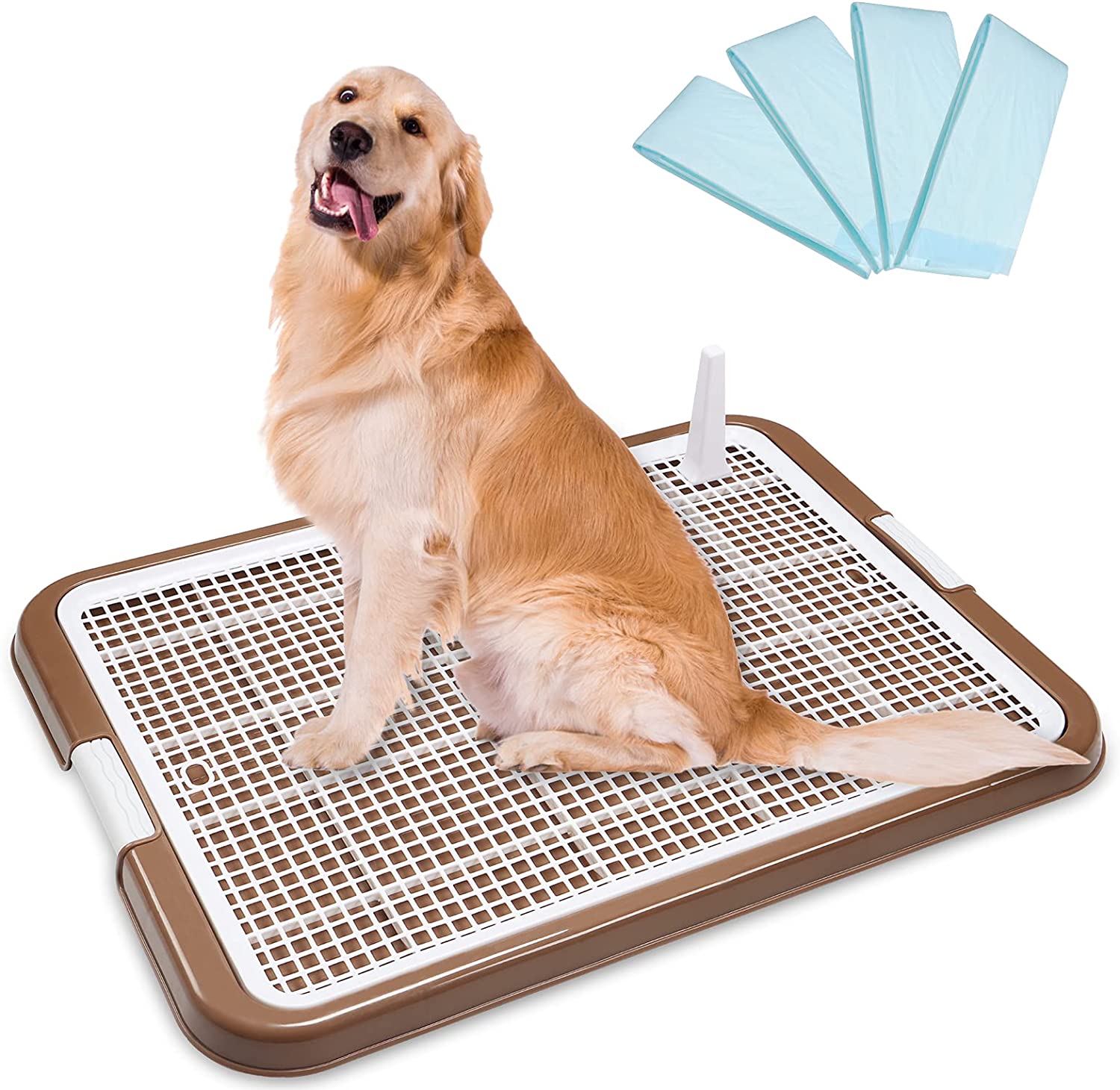 ペット 犬用トイレ大型犬 トイレワイドトレーニングマットフレームと犬用トレイボックス屋内/屋外サイズ (L, ブラウン) 65L x 48W x 3H cm