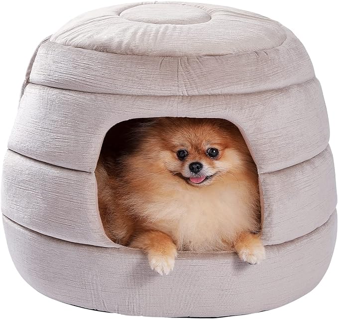 犬 ベッド ドーム 犬 ハウス 犬小屋 犬のハウス 猫ハウス 猫ベッド 室内 ペットベッド ハチの巣形 お洒落 かわいい 両用 折りたたみ 2way クッション 取り外し可能 いぬ ねこ ベージュ
