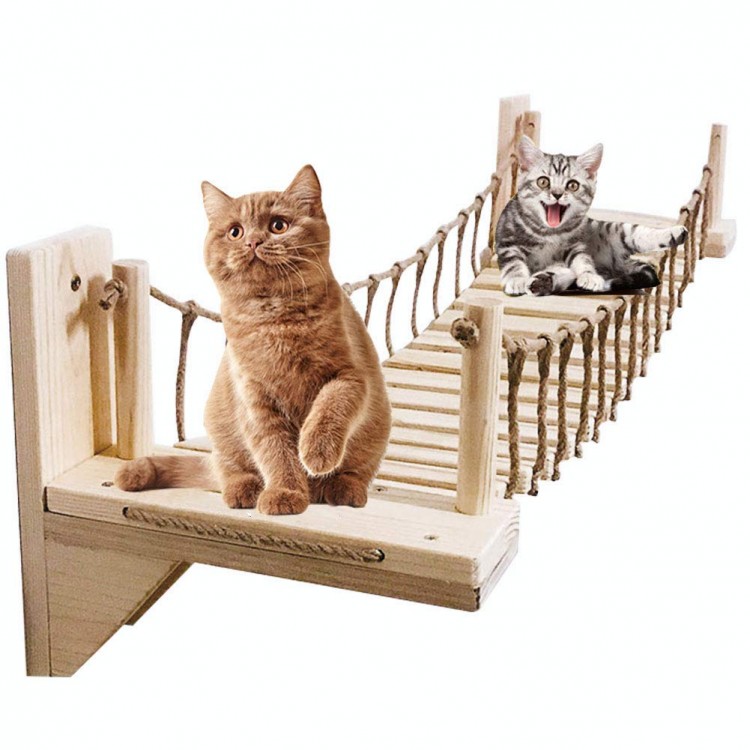 キャットタワー 木製 吊り橋 猫ベッド 遊び場 ストレス解消 運動不足解消 組み立て簡単 安全 お部屋 インテリア 省スペース 頑丈 快適 猫飼い 友人 100cm プレゼント 140cm 120cm