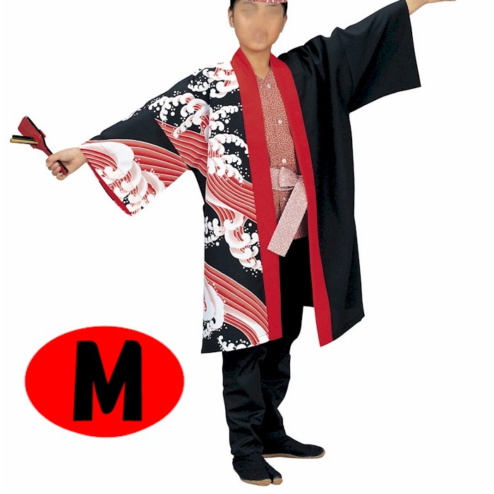 法被 子供 ロング 長半纏 長い 黒 赤 波 はっぴ ハッピ 祭 (o創7473-m) よさこい 衣装 祭り まつり 半纏 袢纏 子供用 Ｍ 取寄せ商品｜浅草きもの市