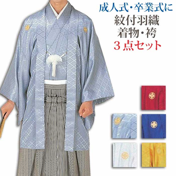 紋付 袴 3点 セット 洗える 着物 セット 成人式 メンズ 男 激安 男性用 紋服 紳士 きもの はかま アンサンブル 取寄せ商品