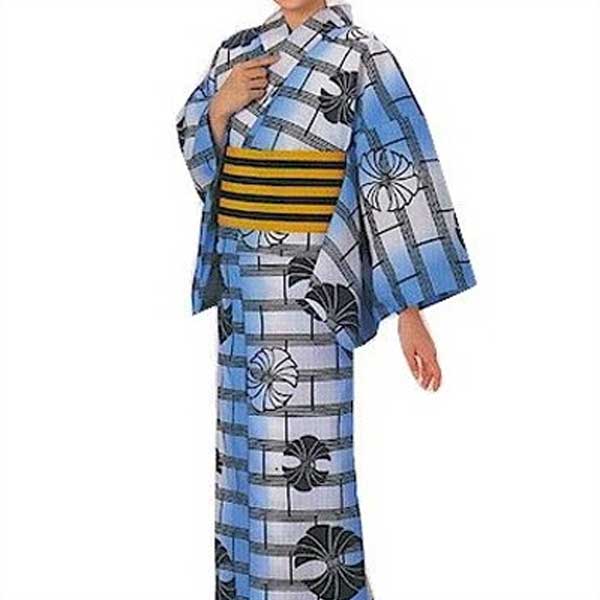 浴衣 白 ブルー レンガ 熨斗 レディース 小紋 仕立上り ゆかた 祭 （s梢2355-3） 仕立上がり 盆踊り 祭り 揃い 踊り まつり 取寄せ商品