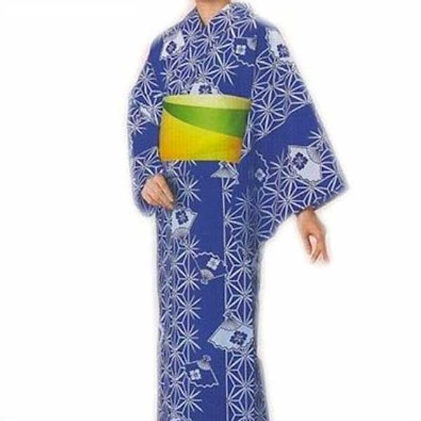 浴衣 ブルー 麻の葉 扇子 レディース 小紋 仕立上り ゆかた 祭 （s浄2331-3） 仕立上がり 盆踊り 祭り 揃い 踊り まつり 取寄せ商品