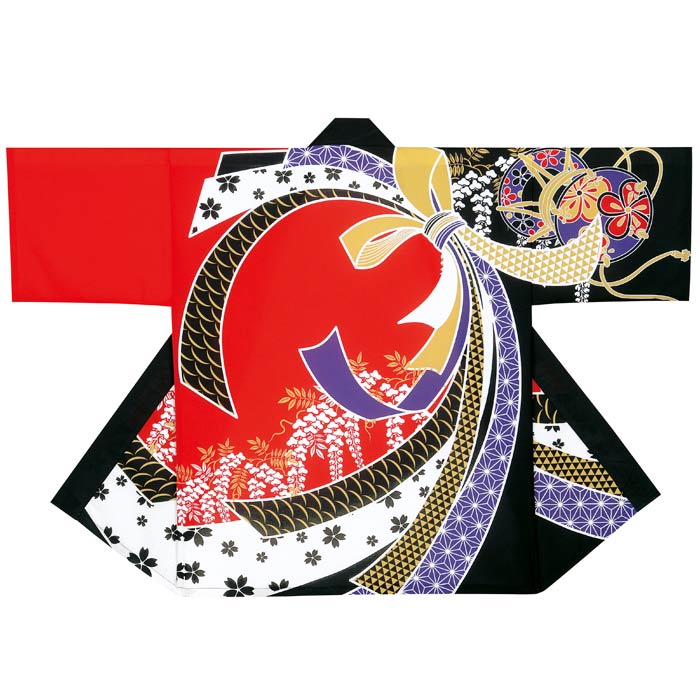 法被 半纏 赤 黒 束ね熨斗 熨斗目 藤 はっぴ ハッピ 祭 (o杉7323) よさこい 衣装 祭り まつり 大人 袢纏 取寄せ商品 1点までメール便可