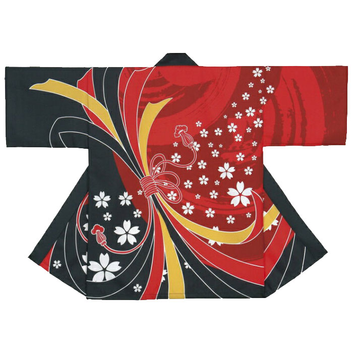 法被 半纏 赤 黒 束ね 熨斗 小桜 はっぴ ハッピ 祭 (o杉7434) よさこい 衣装 祭り まつり 大人 袢纏取寄せ商品 1点までメール便可