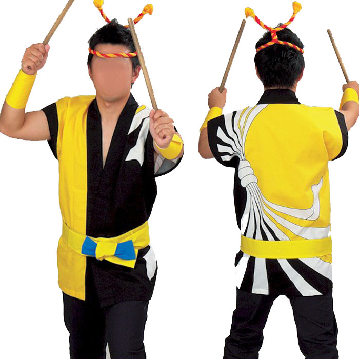 法被 袖なし 袖無し半纏 黄 黒 熨斗目 袖なし半纏 はっぴ ハッピ 祭 袖なし 半纏 (o割7890) よさこい 太鼓 まつり 大人 袢纏 取寄せ商品 1点までメール便可