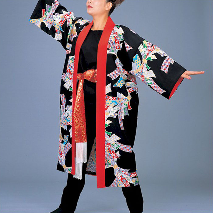 法被 ロング 長半纏 長い 黒 熨斗目 はっぴ ハッピ 祭 (o動7925) よさこい 衣装 祭り まつり 大人 袢纏 取寄せ商品