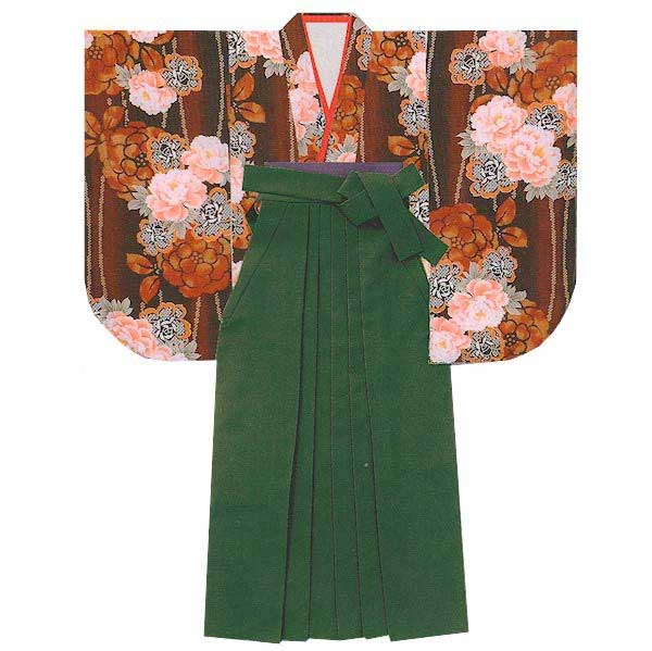 卒業式 着物 袴 セット 二尺袖 ５点セット レンガ 牡丹 ぼたん No14-6 きもの 和服 レディース 女性 レトロ 激安 謝恩会 袴セット 12,910円