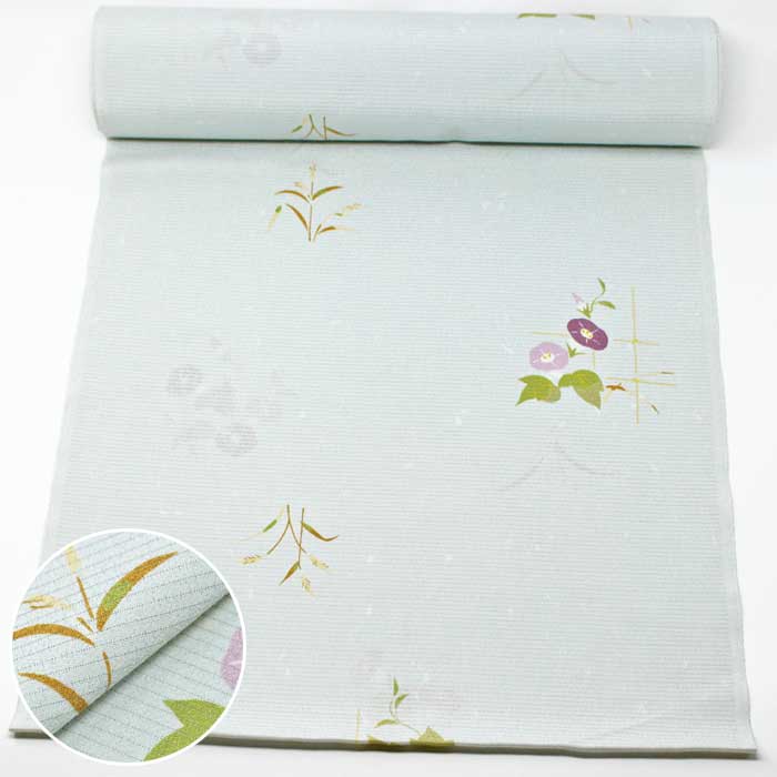 着物 夏 洗える 小紋 反物 白 緑 朝顔 絽ちりめん 絽 縮緬 着尺 夏物 薄物 洗える きもの 未仕立て たんもの