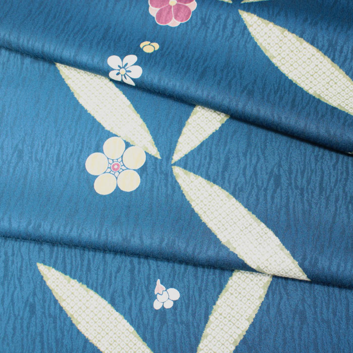 楽天市場 東レ シルック 反物 東レシルック 洗える着物 着物 未仕立て 小紋 御納戸色 鹿の子 梅 浅草きもの市