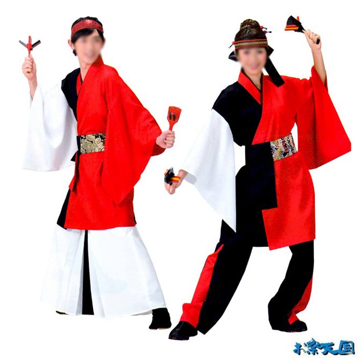 よさこい 衣装 赤 黒 白 メンズ レディース M L k脇60109 コスチューム 祭り 衣裳 取寄せ商品