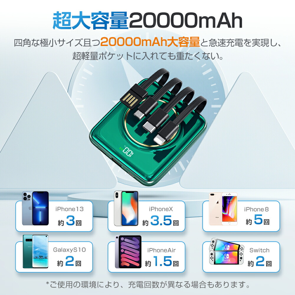 お買い得 ＼Point10倍 28迄 モバイルバッテリー 大容量 軽量 20000mAh 超小型 モバイル バッテリー ワイヤレス充電器 台同時充電 コードレス ワイヤレス 充電 スマホ 充電器 急速 直接充電 コンパクト 旅行 出張 停電対策 台風 地震 防災 iPhone  Android各種対応 送料 ...