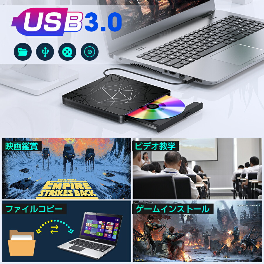 最大55%OFFクーポン DVDドライブ 外付け USB3.0 ポータブルドライブ CD DVDプレイヤー 静音 高速 軽量 スリム コンパクト  discoversvg.com