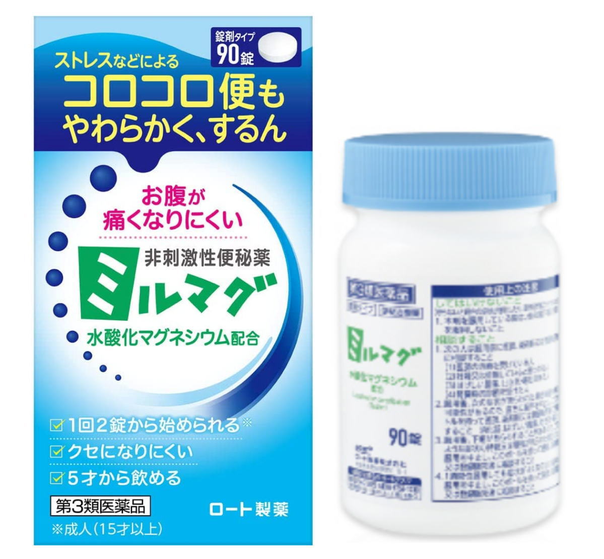 【第3類飲み薬】 ロート製薬 非揺りうごかす性便秘症薬 錠剤 ミルマグLX 90錠 6個書き割り【貨物輸送無料】
