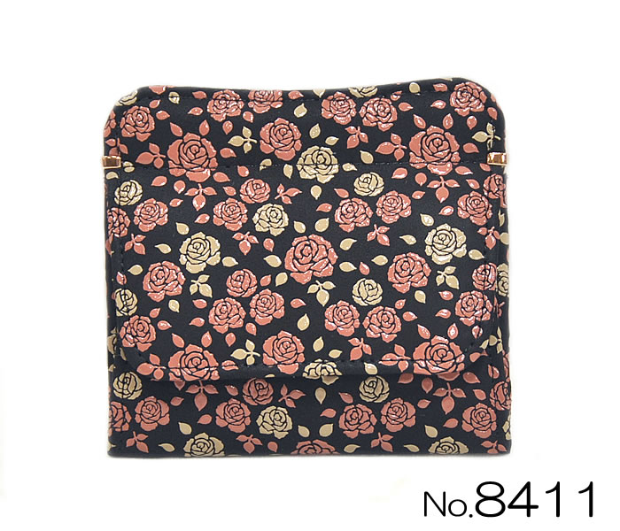 印傳屋　小銭入れ「かぐわ」 8411　[ 1809-2841 ]　楽ギフ_のし　伝統工芸 母の日 敬老の日 誕生日 ギフト 贈り物 プレゼント 山梨 柄物 人気 日本製 鹿革 漆 女性 女物 レディース ホック式 財布 ポケット 仕切り ばら 薔薇 バラ ローズ 黒 ピンク 白｜和-closet 浅野屋呉服店