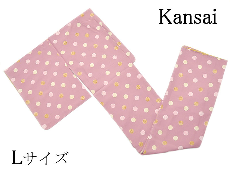 女物 Kansai（カンサイ） 仕立てもの売り上げ金 小紋 袷お召しもの -水玉/サクラ色系- L大きさ ［ 0607-138 ］ すぐ着られる 洗える あわせ きもの ポリエステル 山本寛斎 街着 着飾る着 点点 読み合わせる お上さん レディース 白 茶 黄 好いたらしい 愛くるしげ