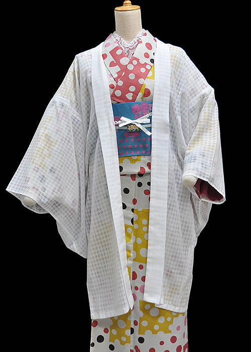 女物 撫松庵 紗単衣 羽織 -菱型/白- [ 1604-1994 ] 仕立てもの売り上げ金 既製品 はおり 春 ひとえ しゃ 成人女性 レディース ぶしょうあん 花見 街着 着飾る着 ひしがた 白いこと 綿 めん ポリエステル 紐付き 今めかしい