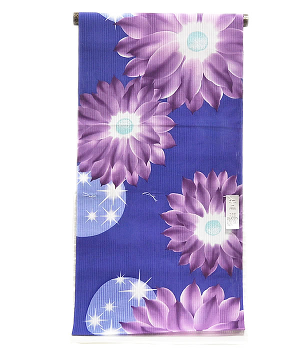 女物　「れん」　京友禅手捺染　ゆかた 反物　　-サボテンの花　群青-　[ 2005-3257 ]　井登美 浴衣 未仕立て 誂え フルオーダー 女性 レディース たんもの 花火 お祭り 縁日 夏 なつ 日本製 綿 めん 絽 さぼてん 透ける 着物 きもの てぞめ