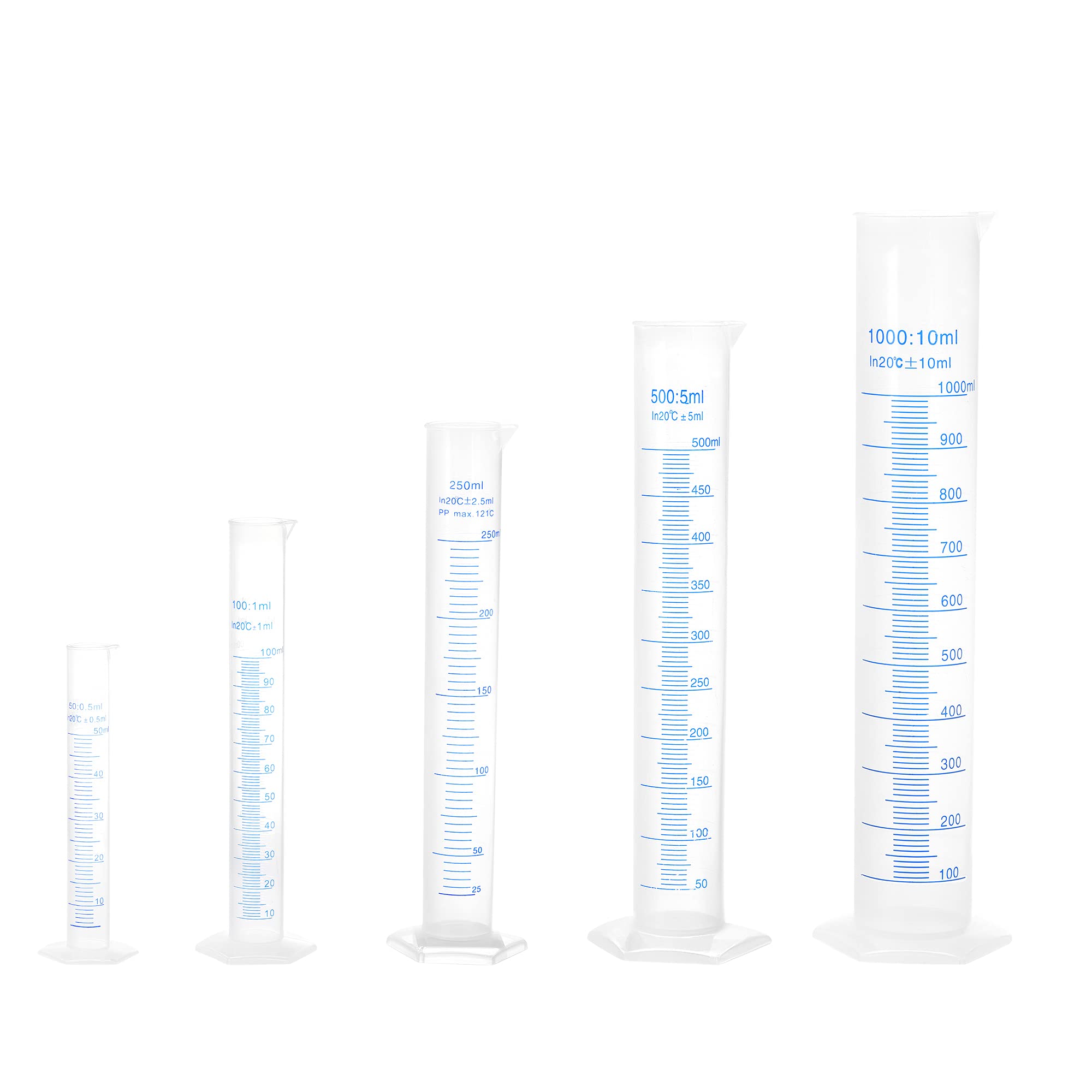 可塑性物質メスシリンダー 50ml 100ml 250ml 500ml 1000mlメスシリンダー 両面マーキングメトリック せつ然たる六角軍事基地 5合1書き割り