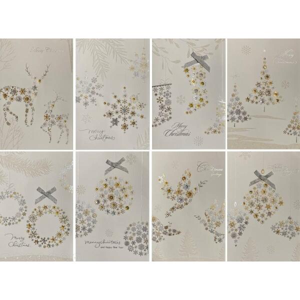 クリスマスカード書き割り(８枚組,3つ折り,大判,中紙・状ぶくろ付き添い人)Christmas card set XCS-582